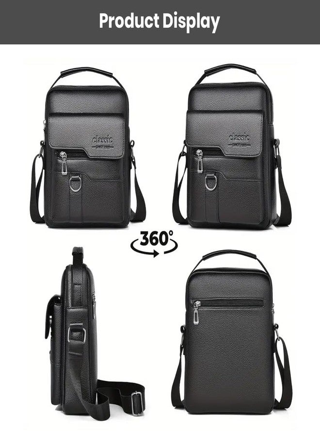 TECPHILE D507 PU Leather Side Sling Bag with Adjustable Strap, 1 Main Compartment, 2 Front Quick-Access Pockets & Anti-Theft Back Pocket - Compact Crossbody Bag with Top Handle (Black) - Image 2
